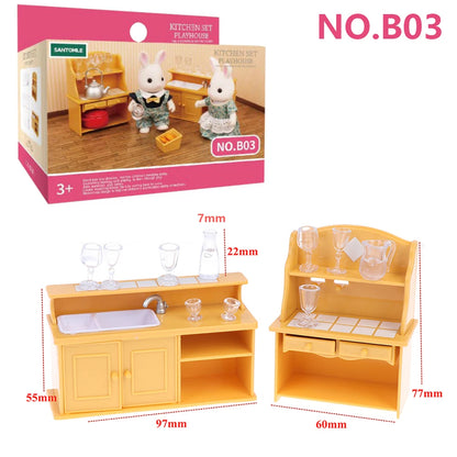 Miniature Furniture 1:12 Dollhouse Kitchen Livingroom Bedroom Set DIY Scene Doll Play Decoration Girl Toy House Gift