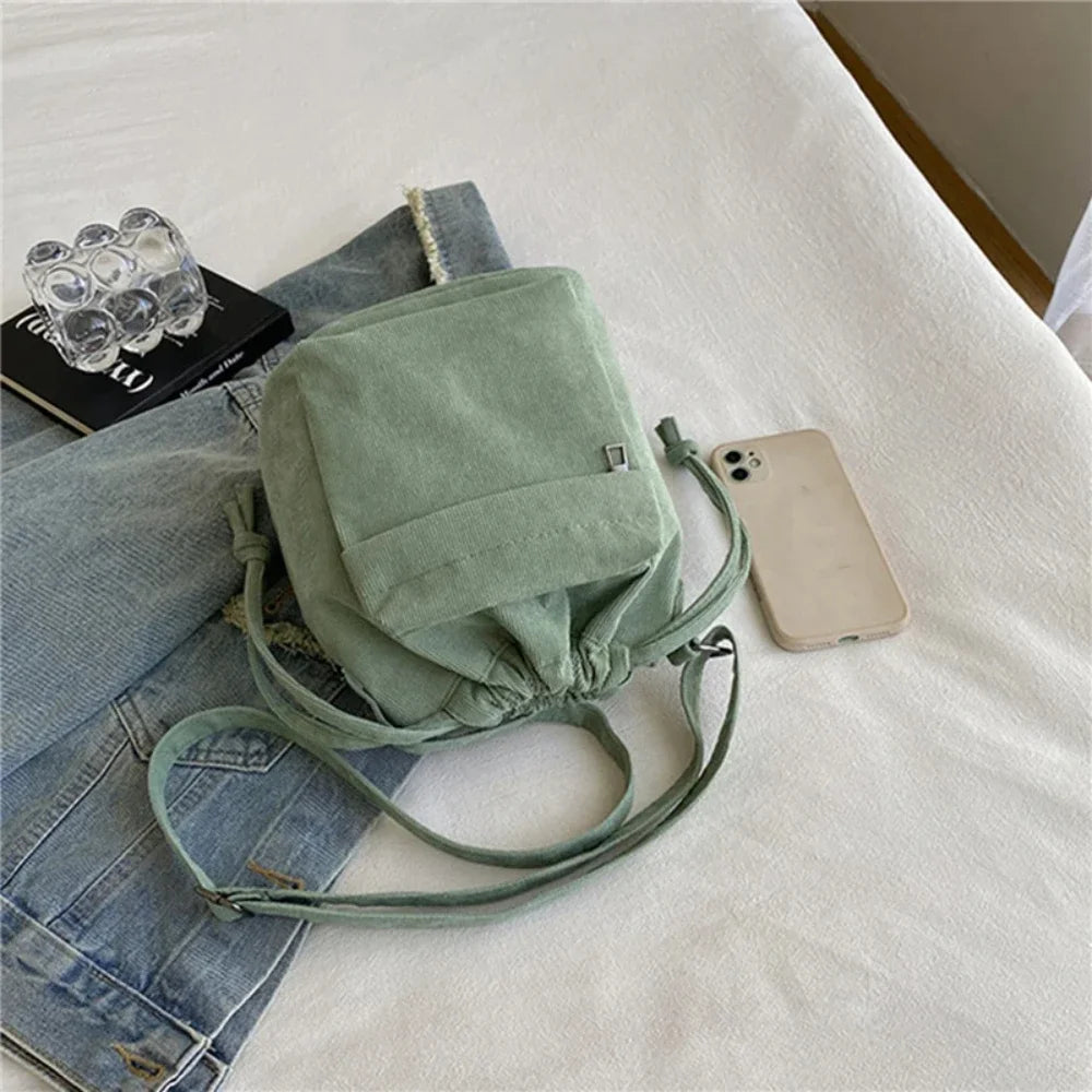 2025 New Women Bag Middle Shoulder Bag Korean Style Drawstring Bucket Bag Casual Light Youth Crossbody Bag Whole Sale