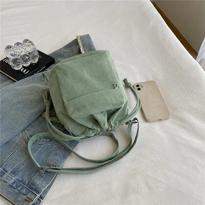 2025 New Women Bag Middle Shoulder Bag Korean Style Drawstring Bucket Bag Casual Light Youth Crossbody Bag Whole Sale