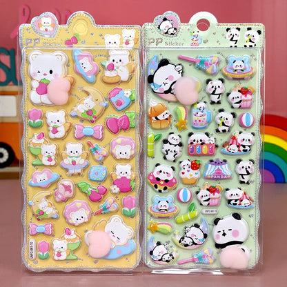 2PCS Cartoon Sticker 3D Puffy Squishy Stress Relief Rabbit Capybara Bear for Phone Case Laptop Decoration Journal DIY Collage Ch