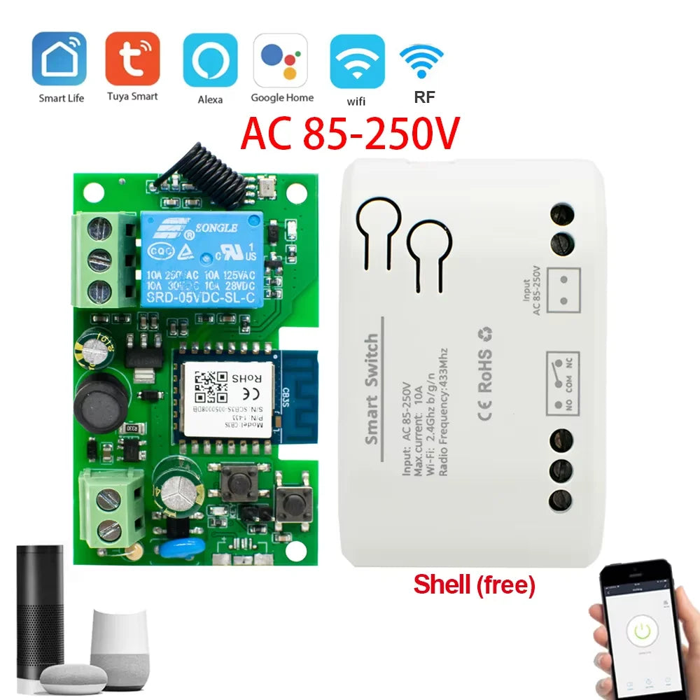 Tuya WIFI Smart Garage Gate Electric Door Access Motor Switch DC 12V 24V 32V AC 220V 1/2CH Pulse Relay Module RF433 Remote Alexa