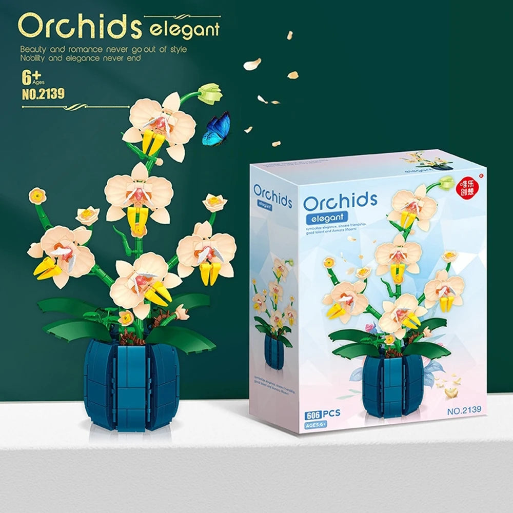 KNEW BUILT Flower Bouquet 3D Model Toy Mini Build Blocks for Girl Plant Potted Assemble Brick Decoration Holiday Girlfriend Gift