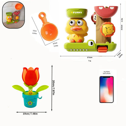 2025 Baby Bath Toy Play Water in Duck/Flower Shape Lion Waterwheel Children Fun in Shower Bathtub with Suction Cup in Kid Gift