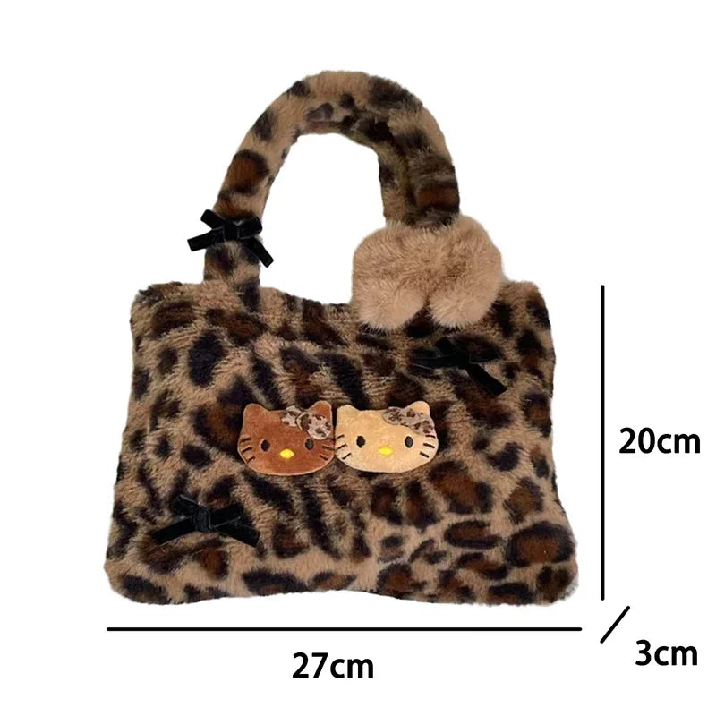 Hello Kitty leopard print plush fashion cute handbag for girls shoulder bag armpit handbag lightweight and durable gift forgirls