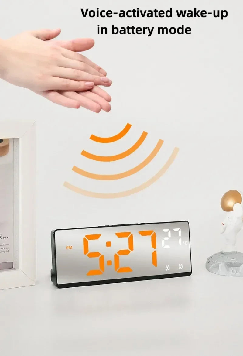 Voice Control Digital Alarm Clock Temperature Dual Alarm Snooze Desktop Table Clock Night Mode 12/24H LED Clock Watch Desk Clock