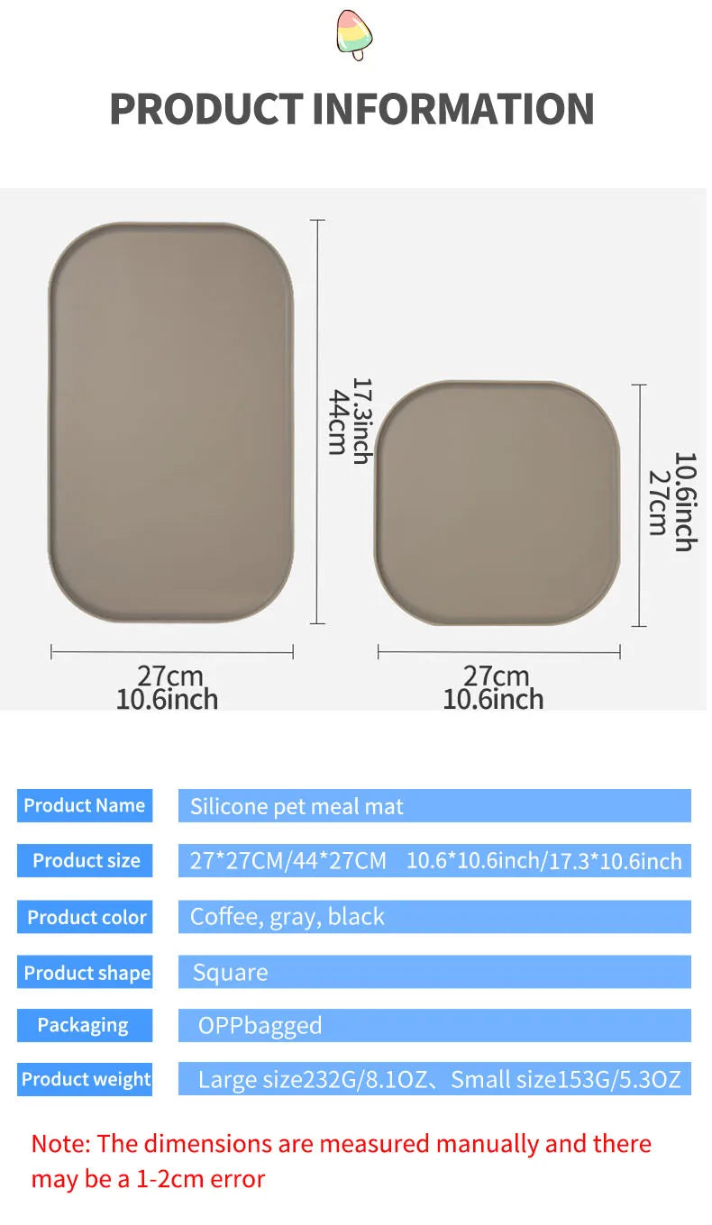 3-color available pet meal MATS, made of silicone, soft and easy to clean, cat feeding MATS, square feeding MATS for eating