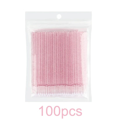 100/500Pcs Crystal Micro Applicator Brush for Eyelash Extension, Micro Cotton Swabs, Lips Mascara Wands Pink Microbrush LAUKISS