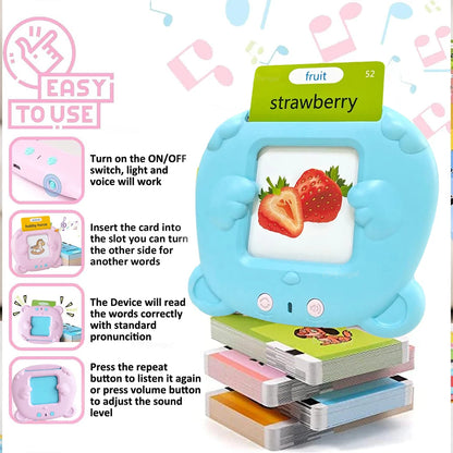 Talking Flash Cards for Kids Early Learning Educational Toy with Audio Sounds Montessori Language Development Toddler Flashcards