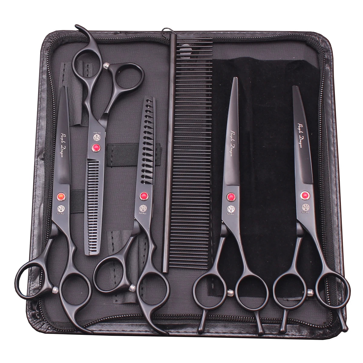 Purple Dragon Dog Grooming Scissors Kit 7" 6.5" Stainless Pet Curved Scissors Thinning Scissors Straight Shears Chunker Z3002