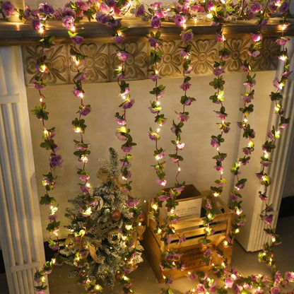 250CM Rose Vine With LED Lights Artificial Flowers Wedding Home Room Decoration Spring Autumn Garden Arch Christmas Rattan Vine