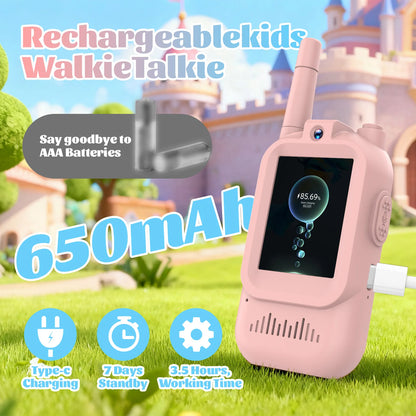 2 Pack Kids Walkie Talkies with Video, Rechargeable, Portable Play Toy, Gift for Camping Travel, Boys Girls 3-12