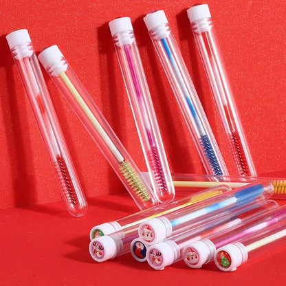 100/50pcs Christmas Eyelash Brush Tube Reusable Eyebrow Brushes Mascara Wand Dust-proof Storage Tubes Cosmetics Makeup Tools