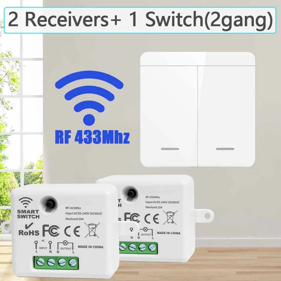 Wireless Light Wall Switch Relay Receiver RF 433Mhz 1/2/3Gang Panel Switch Remote Control Interruptor for LED Lamp 10A 110V 220V