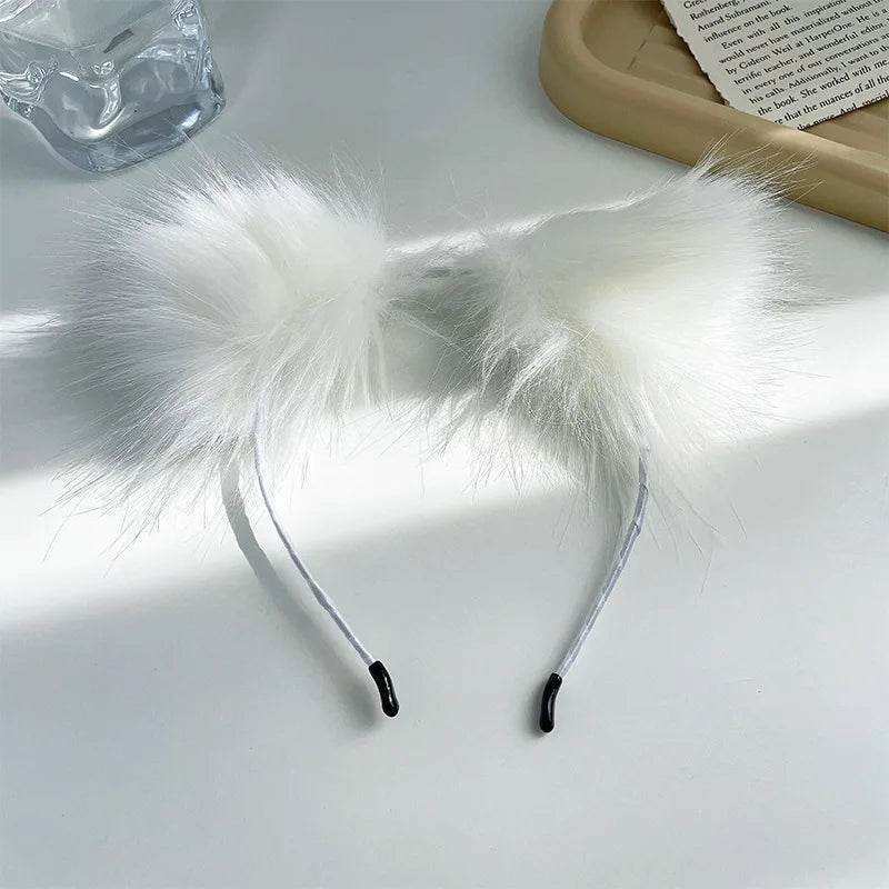 Plush Lace Cat Ears Bell Headband for Women Korean Style Elegant Fashion Girl Hair Band Party Cosplay