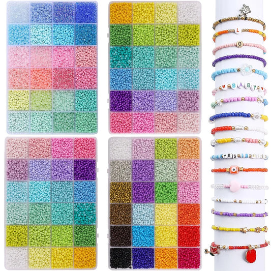 24 Grid 3mm Premium Glass Rice Beads Set 5200pcs Tiny Seed Beads Box Kit for Bracelet Necklaces Jewelry Making DIY Craft Beading