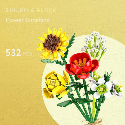 KNEW BUILT Flower Bouquet 3D Model Toy Mini Build Blocks for Girl Plant Potted Assemble Brick Decoration Holiday Girlfriend Gift
