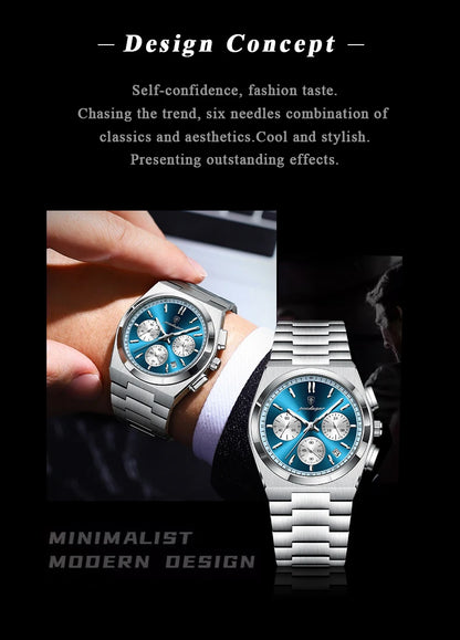 POEDAGAR Fashion Man Watches Chronograph Date Stainless Steel Casual Men Wristwatch Waterproof Luminous Men's Quartz Watch Reloj