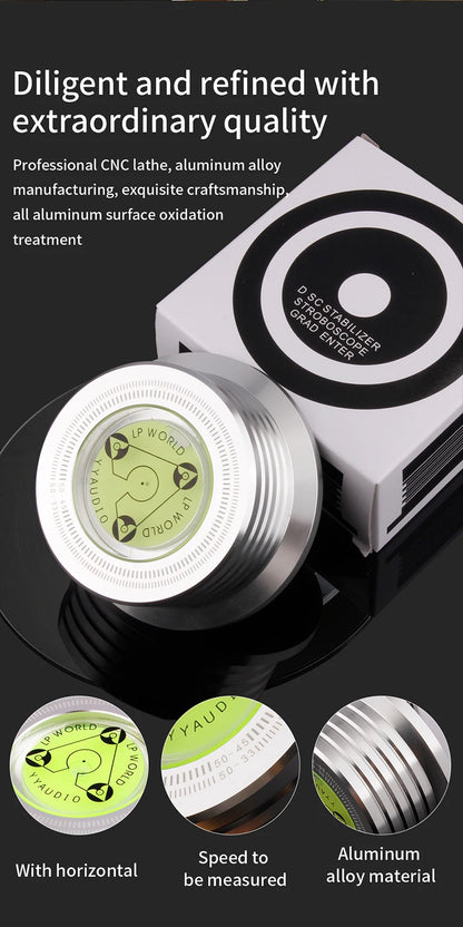YYAUDIO Universal 50Hz LP Vinyl Record Player Disc Turntable Stabilizer with Level Aluminum Alloy Weight Clamp Music Player