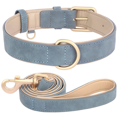 Soft Padded Dog Collar Leash Set PU Leather Pet Dog Collars Necklace With Walking Lead Rope Adjustable For Small Medium Dogs Pug
