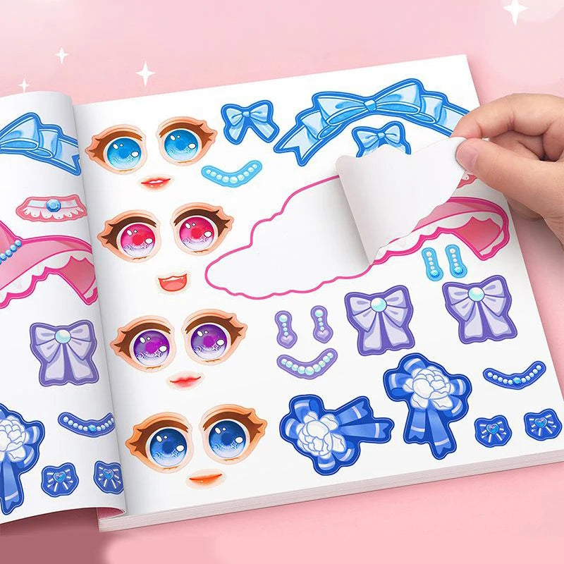 1set Toy Puzzle Stickers Reusable for Girls Cartoon Princess Make a Face Stickers Handicrafts Creative Kids Stickers