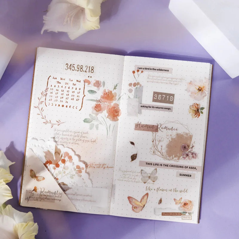 Yoofun 20pcs/lot PET + Washi Paper Aesthetic Flower Stickers Gift Card Journal Scrapbooking Diary Decoration Stationery Labels