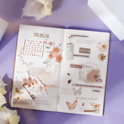 Yoofun 20pcs/lot PET + Washi Paper Aesthetic Flower Stickers Gift Card Journal Scrapbooking Diary Decoration Stationery Labels