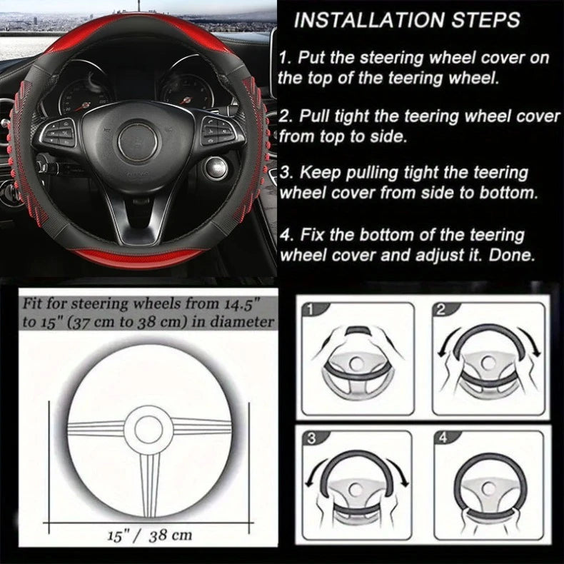 Three-dimensional Honeycomb Steering Wheel Cover  Durable Leather Cover with Anti-slip Linning Universal 14.5-15in