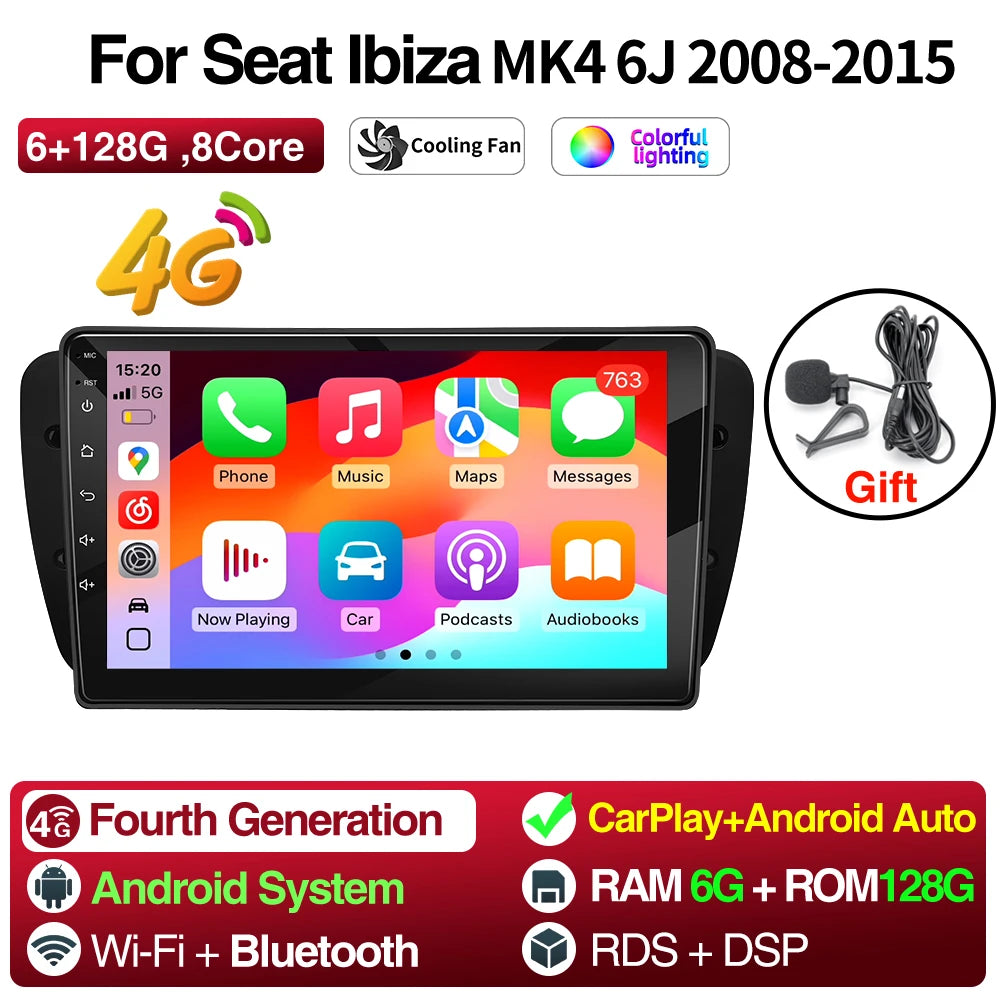 Android Car Radio for Seat Ibiza MK4 6J 2008-2015 Multimedia Player CarPlay Android Auto GPS Bluetooth WIFI Car Head Unit 9inch