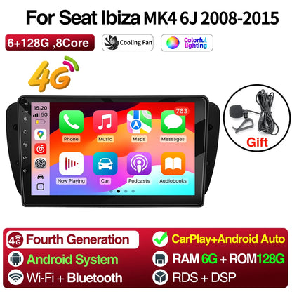 Android Car Radio for Seat Ibiza MK4 6J 2008-2015 Multimedia Player CarPlay Android Auto GPS Bluetooth WIFI Car Head Unit 9inch