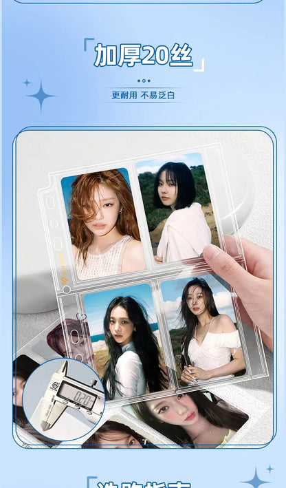 SINGBA New 10pcs Clear Sheets Sleeve Acid Free-No PP Loose-leaf Refills Pages for A5 Binder 4grid Pocket 3inch Photocard Protect