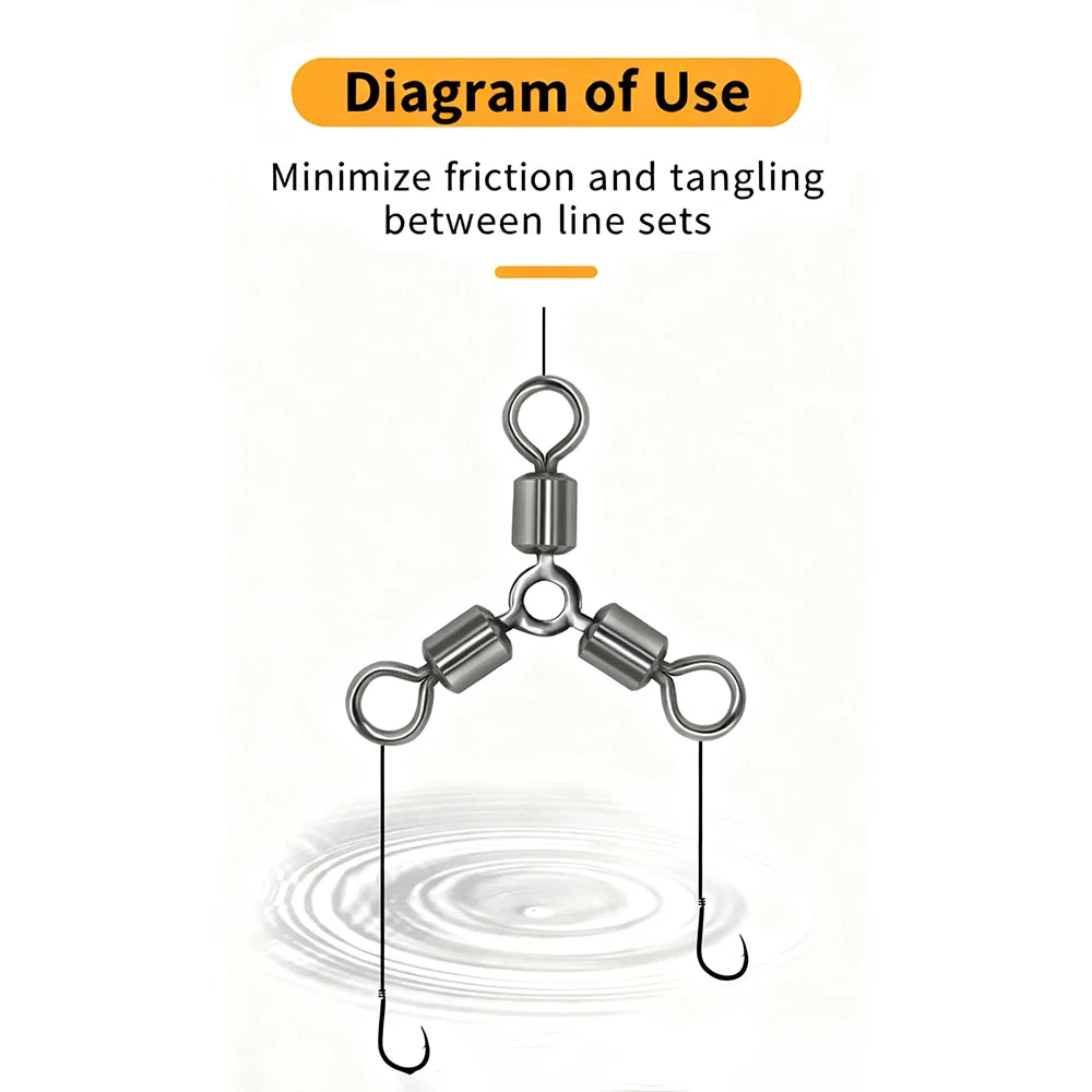 20Pcs 3 Way Fishing Connector Brass Alloy Bearing Rotating Fishing Hook Connecting Ring 2#-12# O-Type 3 Way Bait Fishing Tool