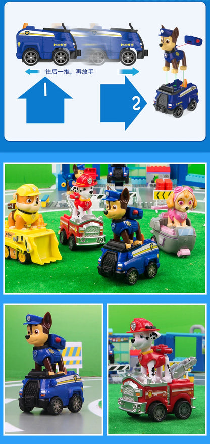 4PCS/SET Genuine Paw Patrol Vehicle Chase Skye Marshall Rubble Pull Back Cars Playset Action Figure Children Toys Birthday Gifts