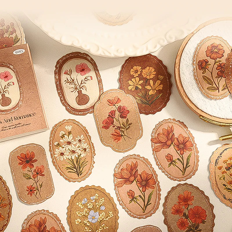 Mr. Paper 45pcs Serene Florals Sticker Pack - Boxed Flower Theme Collection, DIY Journal Collage Decor Set, Literary Stationery