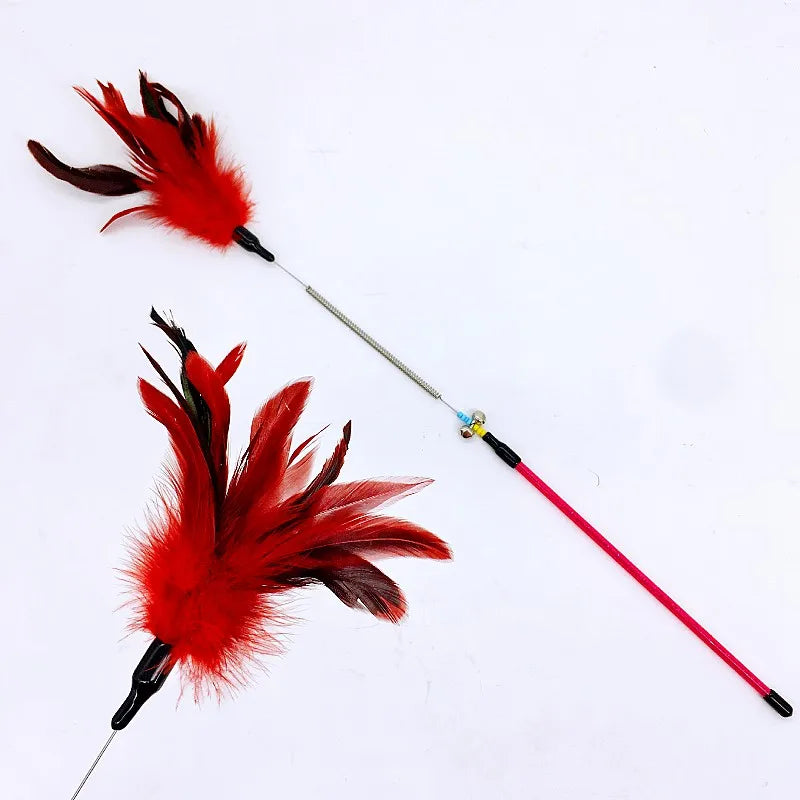 Cat Toy Feather Cats Sticks Teaser Cat Toys Interactive Spring Handle Kitten Toys with Bell Training Cats Stick Toy Pet Supplies