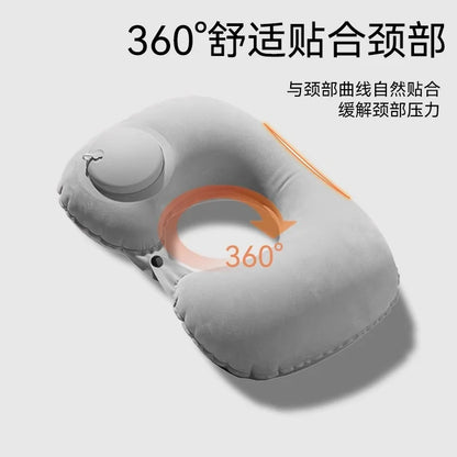 Portable Press‑to‑Inflate U‑Shape Inflatable Neck Pillow Soft Air Support Travel Pillow Comfort Sleeping Cushion for Flight Car