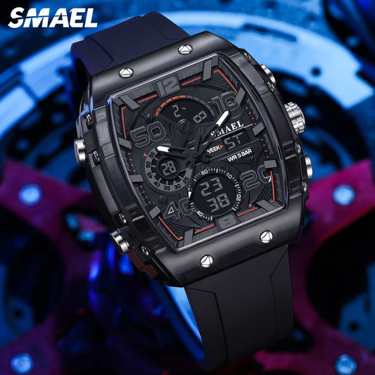 SMAEL 8109 Digital Watch Men Outdoor Sport 5ATM Waterproof LCD Electronic Male Quartz Watches for Men's Chronograph Wristwatch