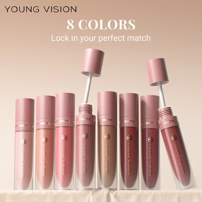 DUNUF 8-Color Matte Velvet Smooth Easy-to-Apply Square Tube Lip Gloss Waterproof Three-Dimensional Plumping Lipstick