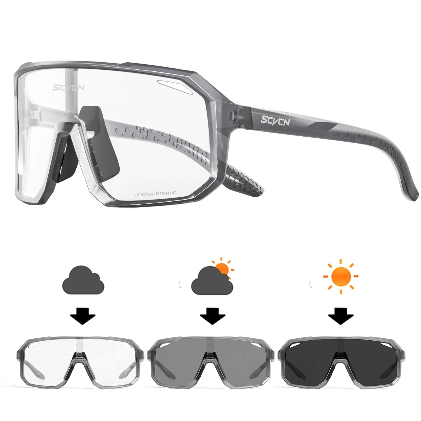 SCVCN Men Bike Photochromic Glasses Cycling Sunglasses for Women Sports Running MTB Biking Eyewear Road Mountain Bicycle Goggle