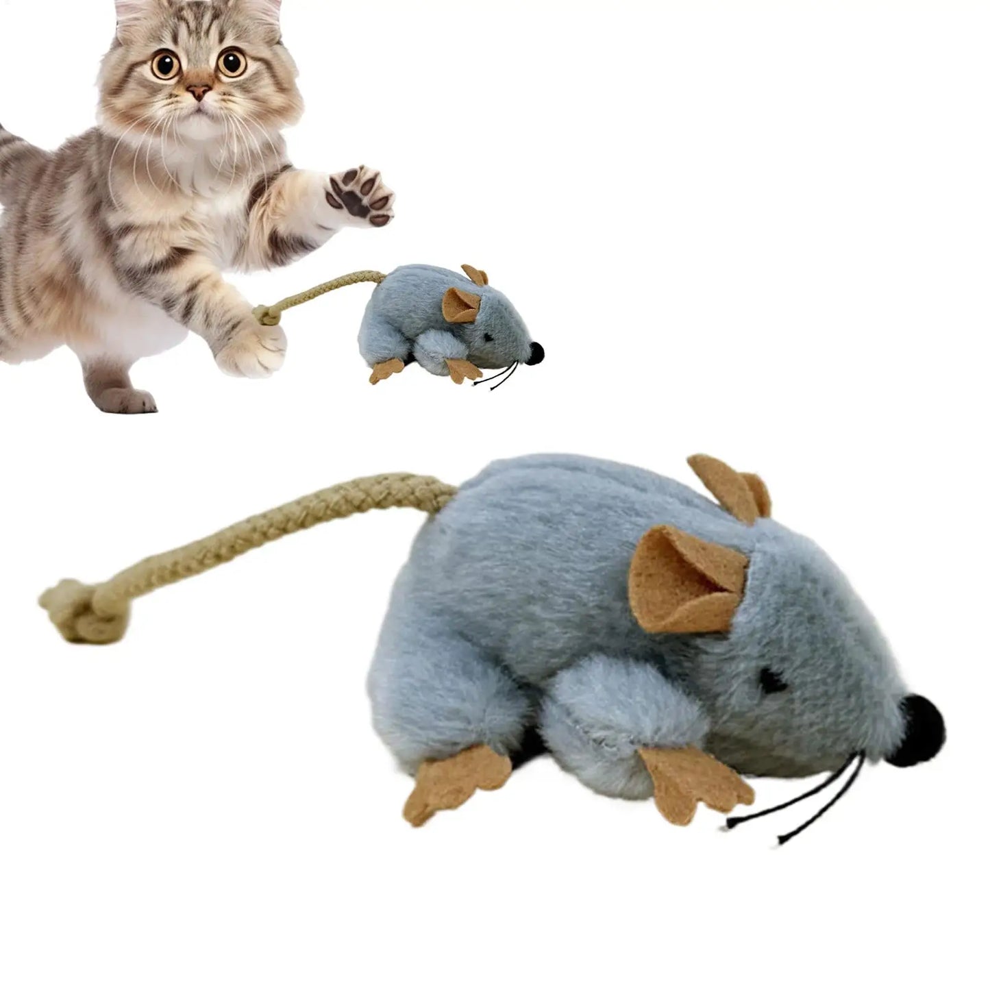 Plush Cat Toy Mouse Realistic Moving Tail with Sound Interactive Kitten Toys for Indoor Cats Hunting Game Play Pet Supplies