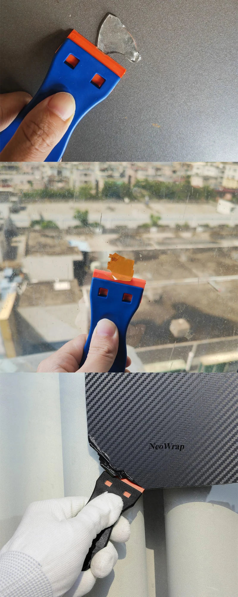 Plastic Razor Blade Scraper with 100 Pcs Plastic Blades Window Cleaning Scraper for Removal Glue Labels Sticker on Car Glass
