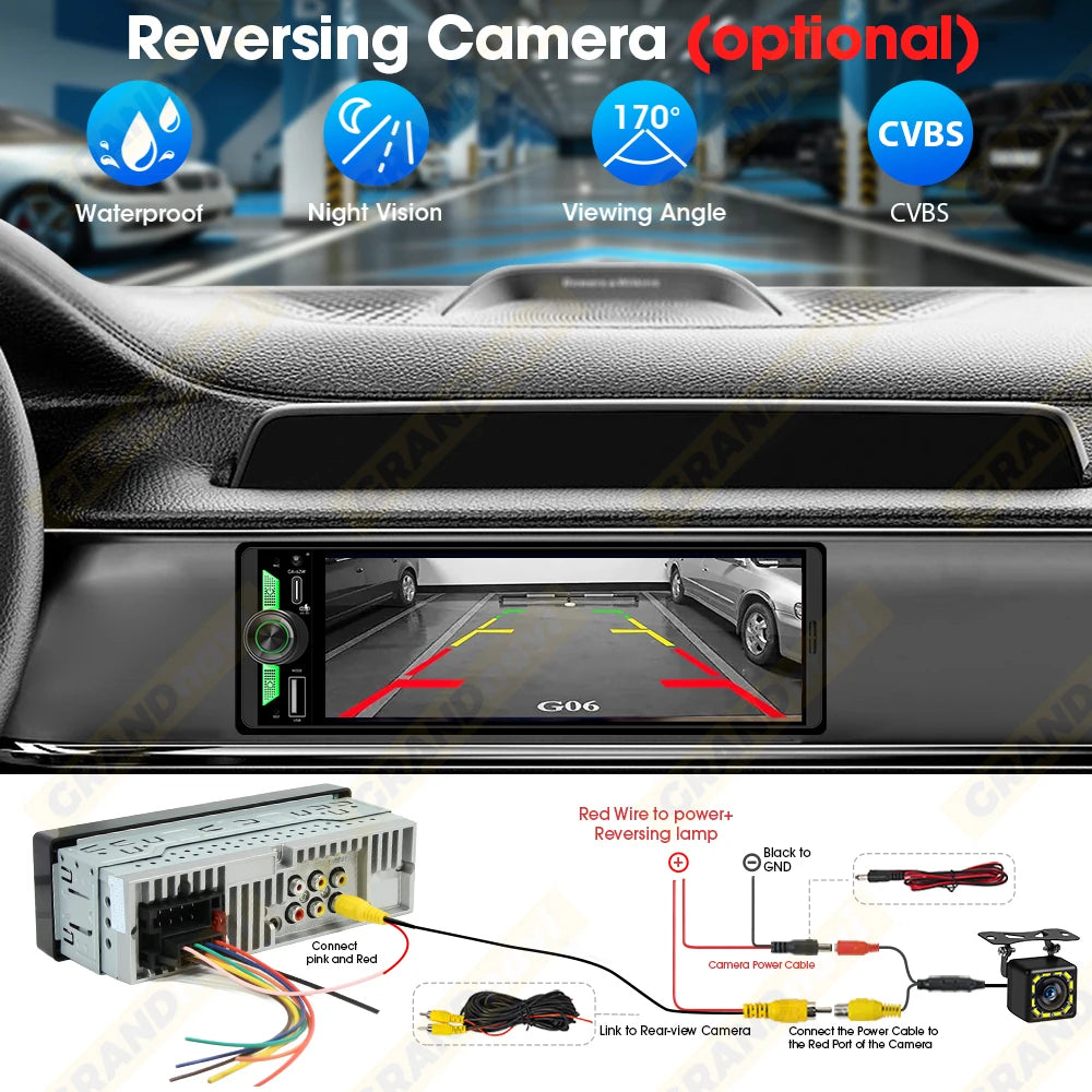 6.5 Inch 1Din IPS Screen Wireless Carplay Android Auto Airplay Car Radio MP5 Player Stereo Bluetooth FM Type-C PD3.0 Fast Charge