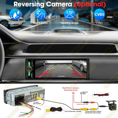 6.5 Inch 1Din IPS Screen Wireless Carplay Android Auto Airplay Car Radio MP5 Player Stereo Bluetooth FM Type-C PD3.0 Fast Charge