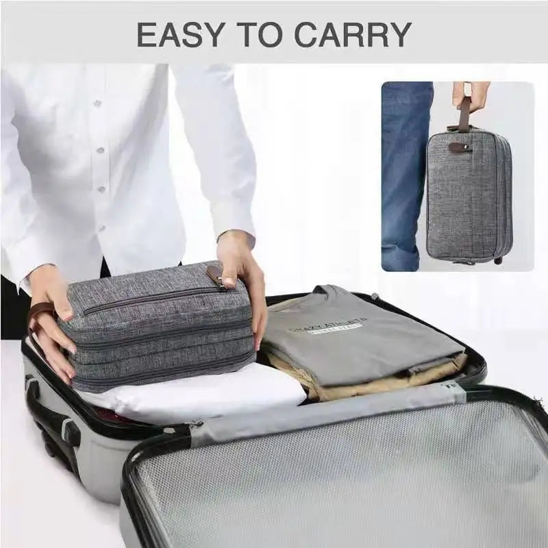 Foldable Men's Travel Toiletry Bag, Large Capacity Oxford Cloth Waterproof Bag, Double-Layer Storage for Cosmetics & Toiletries