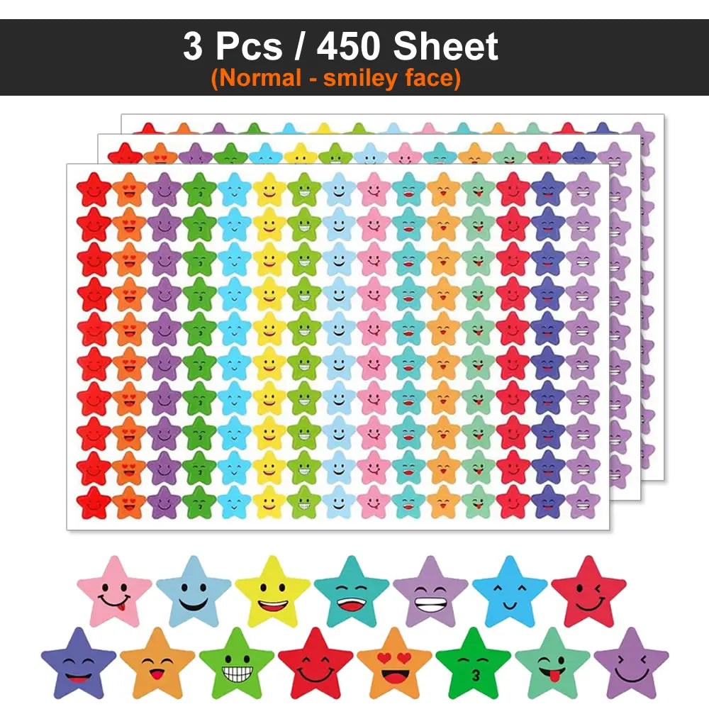 450-3000 Sheet Happy Face Stars Reward Sign Stickers Pack DIY Skateboard Suitcase Stationery Decals Decor Phone Laptop Gift Toys