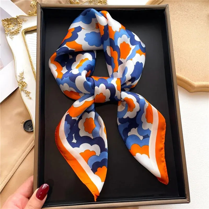Luxury Print imitation Silk Square Scarf Women Spring Neck Tie Shawl Wraps Female Hair Hand Wrist Headkercheif Hijab Bandana