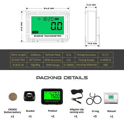 Motorcycle Inductive Digital Tachometer SVC TOT JOB Engine Hour Meter Gauge Backlight Resettable RPM for Moto Lawn Mower