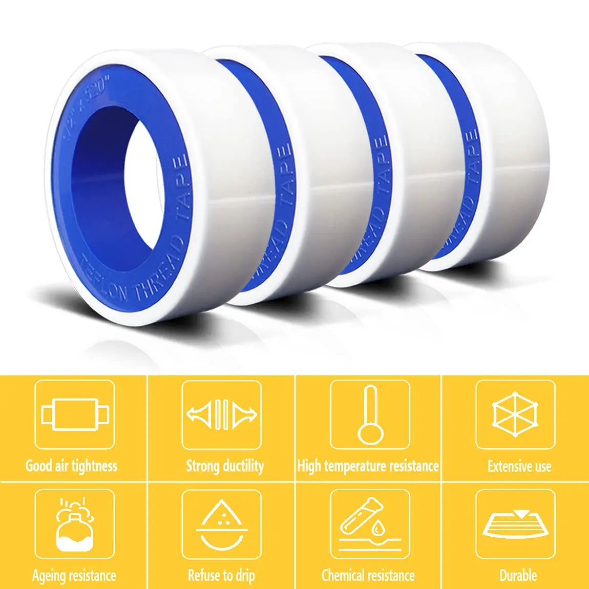 YITAPE 3/6 Rolls PTFE Thread Seal Tape White 1cm*13M Waterproof Plumbers Tape for Shower Head Pipe Sealing Leak-Proof Sealant