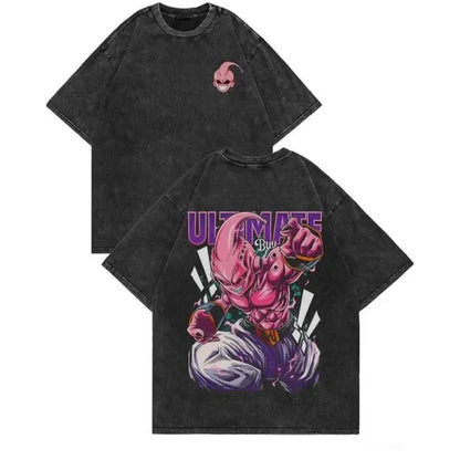 Anime Dragon Ball Cosplay Washed T-Shirt Cotton Short Sleeve Loose Large Casual Sports Fitness T-Shirt Men's Harajuku Clothing
