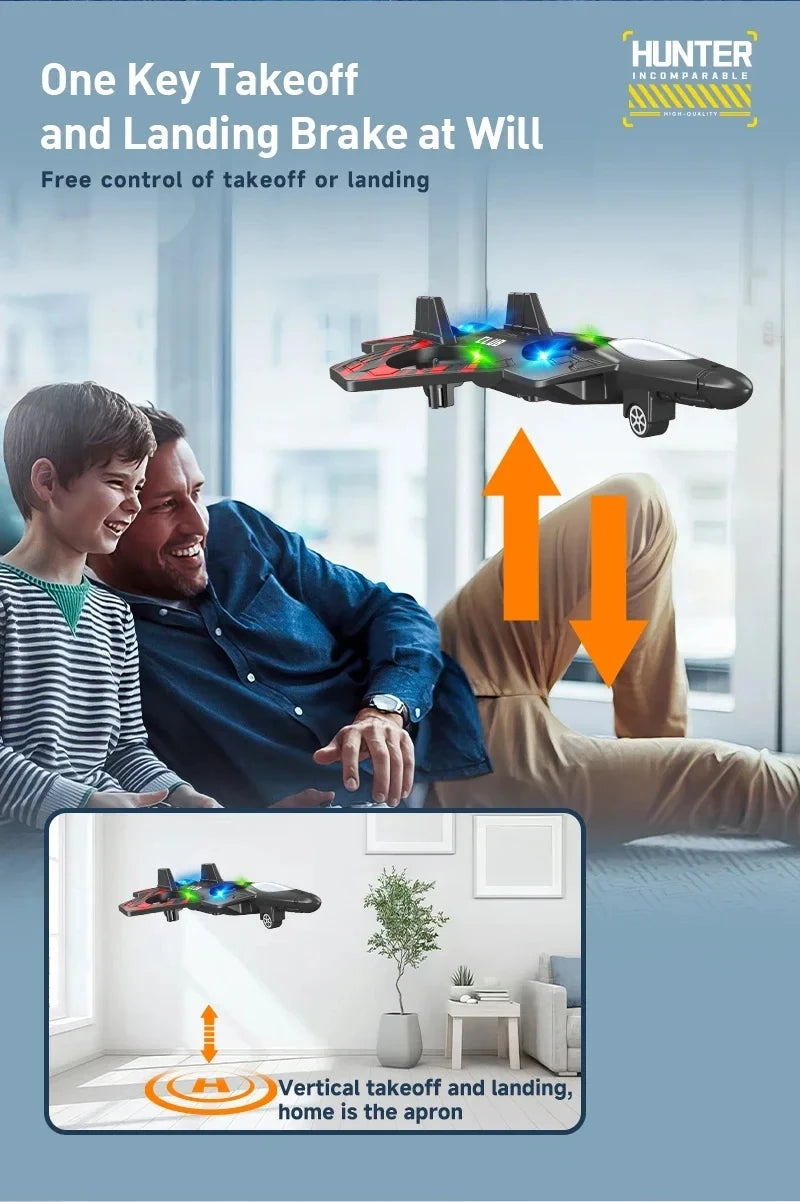 Remote Control Fighter Foam Glider Electric Stunt UAV Airplane Helicopter with LED Lights Aircraft Model RC Toy for Kids Boys
