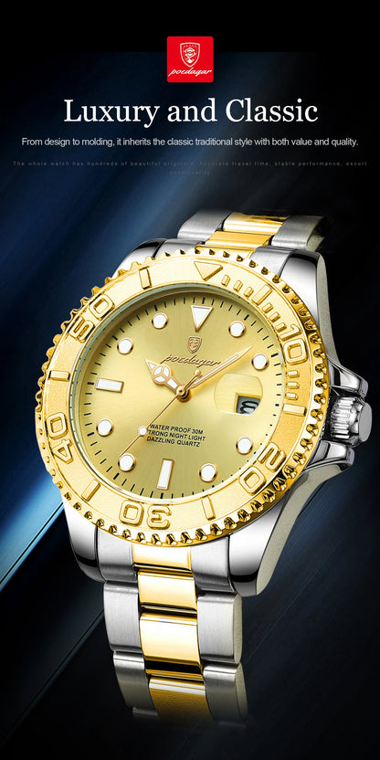 POEDAGAR Original Luxury Man Wristwatch Waterproof Luminous Date Men Watch Stainless Steel Fashion Business Men's Quartz Watches